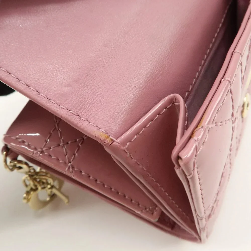 ❤️Authentic Christian Dior Lady Dior Canage Patent Leather Tri-fold Wallet ❤️